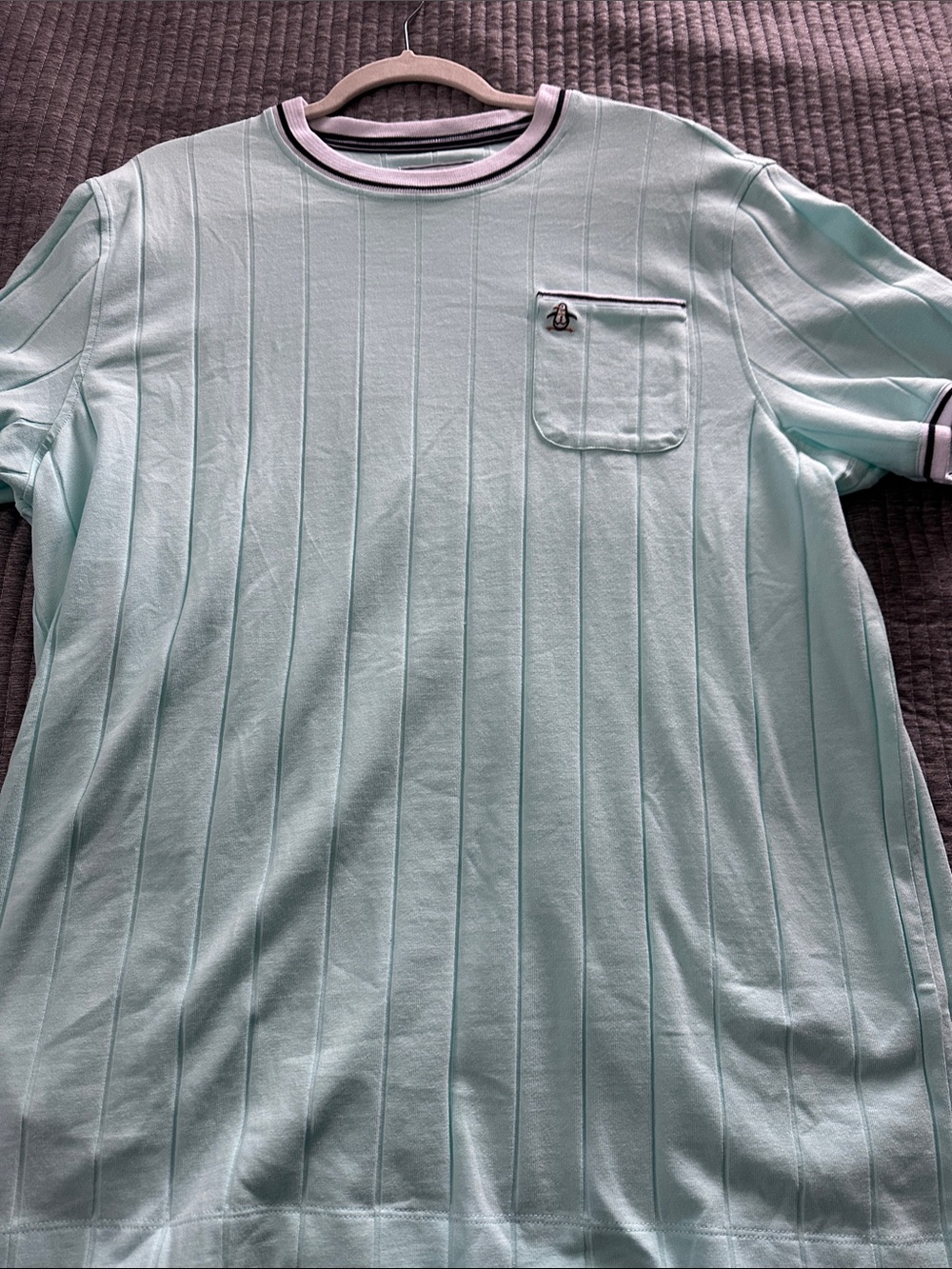 Original Penguin Mint Green Short Sleeve Crewneck Tee with Pink Trim